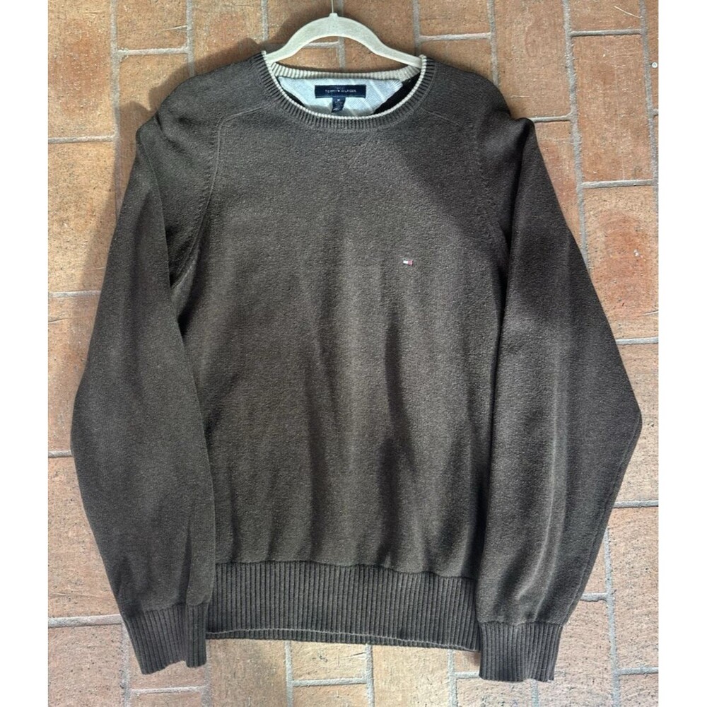 Tommy Hilfiger Men's Sweater Brown Long Sleeve Cotton Crewneck Pullover -XL